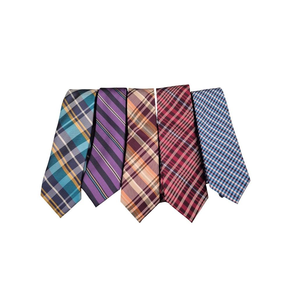 Ben Sherman Mens Silk Necktie Lot 5 Plaid Striped Gingham Teal Purple Red Orange